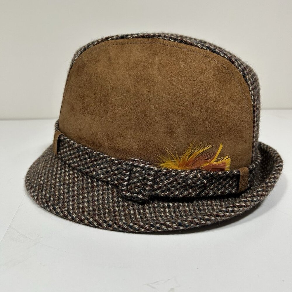 Dobbs Fifth Avenue Fedora Hat Pace Setter Collection Men 7 1/8 Suede Tweed Brown